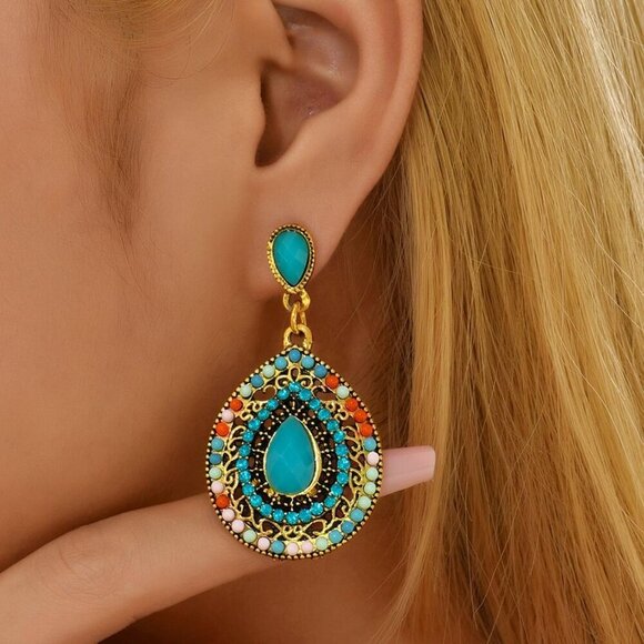 Boho Drop Earrings Alloy Colorful Dangle Jewelry for Women Travel Gift - Picture 4 of 6